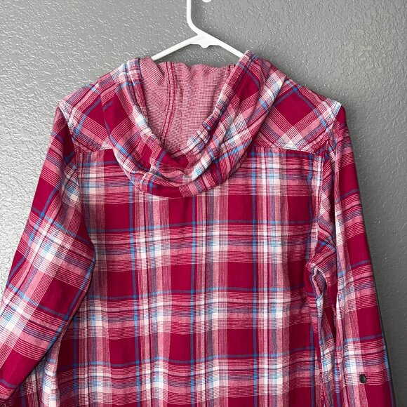 Boston Traders Plaid Hooded Button Shirt Men’s L | Maroon Flannel Casual - Picture 9 of 9